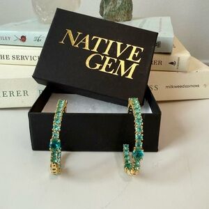 Native Gem Wild Child Hoop Earrings Paraiba 14K Gold Plate Stainless Steel